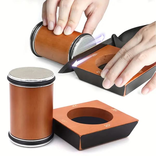 Rolling knife sharpener with angle support / diamond knife sharpener with 2 grinding discs