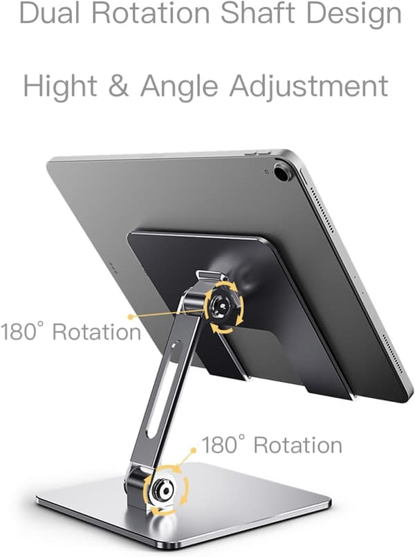 Aluminium Tablet Stand, Adjustable, Foldable, for Desk, Compatible with iPad Pro and Other 4.9 \"-12.9 \" Devices