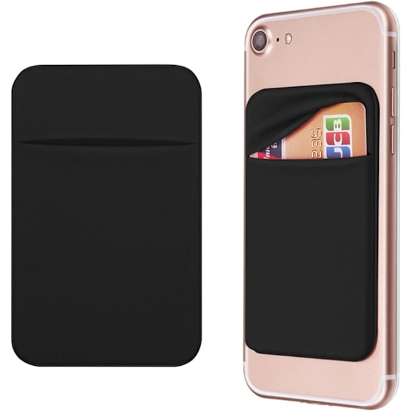 Mobiili tasku, itseliimautuva korttikotelo, kiinnitetään lompakkokoteloon, jossa on itseliimautuva henkilökortti, luottokortti, pankkikorttikotelo iPhone Androidille 2-PACK MUSTA