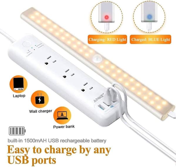 40 LED-lys for garderobe, bevegelsessensor, USB-oppladbar, 4 moduser, 30 cm varmt lys
