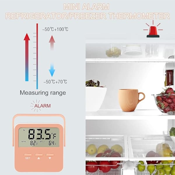 Fryslarms 2-pack Digital Refrigerator Thermometer with Alarm, High/Low Temperature, Extra Sensor