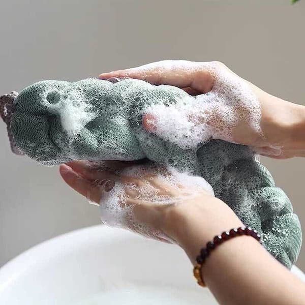 Bath Sponge for Adults, 5 Pieces Back Scrubber Mesh Stretchy Braids Shower Sponge Soft Exfoliating Massage Sponge