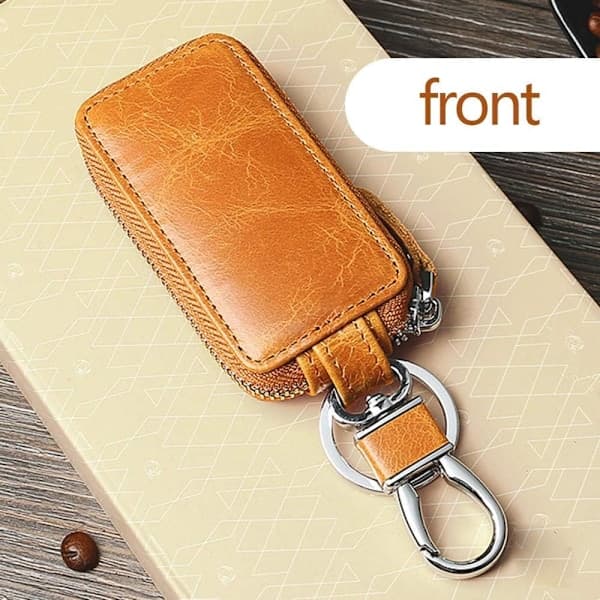Leather Keychain, 1.57''x3.44'' Key Holder Key Ring Mini Key Pouch Multifunctional Security Bag for Men (Brown)