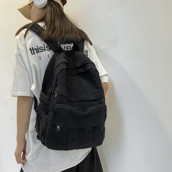 Laptop Backpack for Women Canvas Travel Backpack Retro Brown School Backpack (Black)