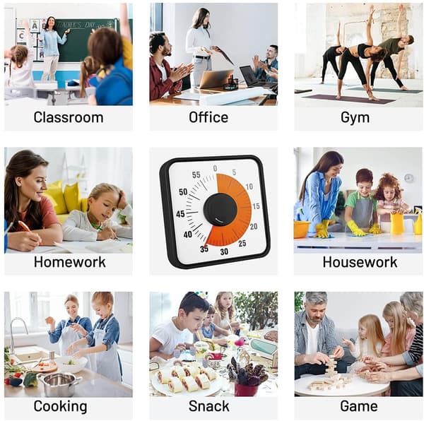 Visuell Timer STOR 60min - klasserom skole for barn 19cm Svart black