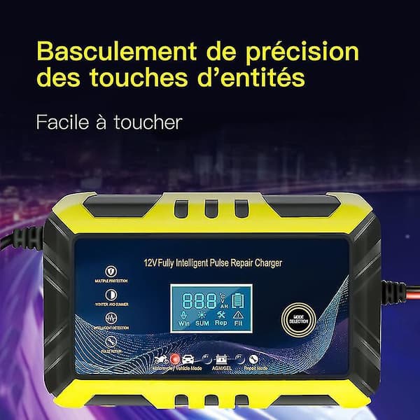 Bilbatterioplader 12V 6A Smart Batterioplader LCD-display Vedligeholder Sort/Gul
