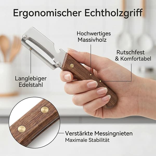 3-in-1 monitoimikuorija keittiöön - puukuorija puukahvalla ja integroidulla pullonavaajalla