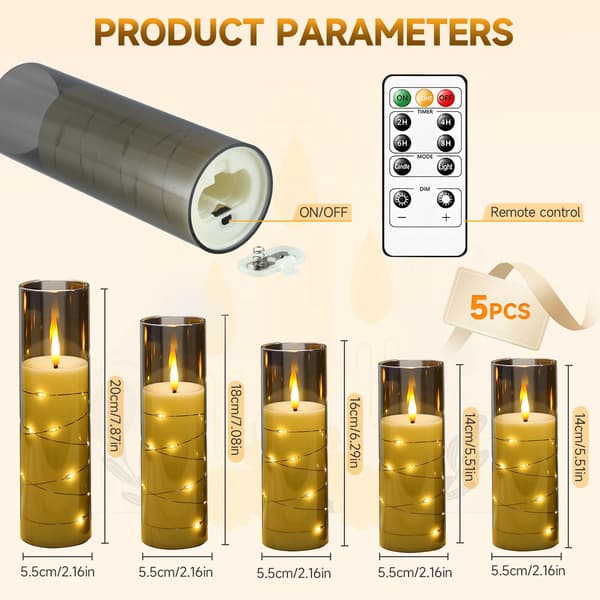 LED Flameless Candles Battery Operated Flickering Flame Glass Effect with Remote Control and Timer