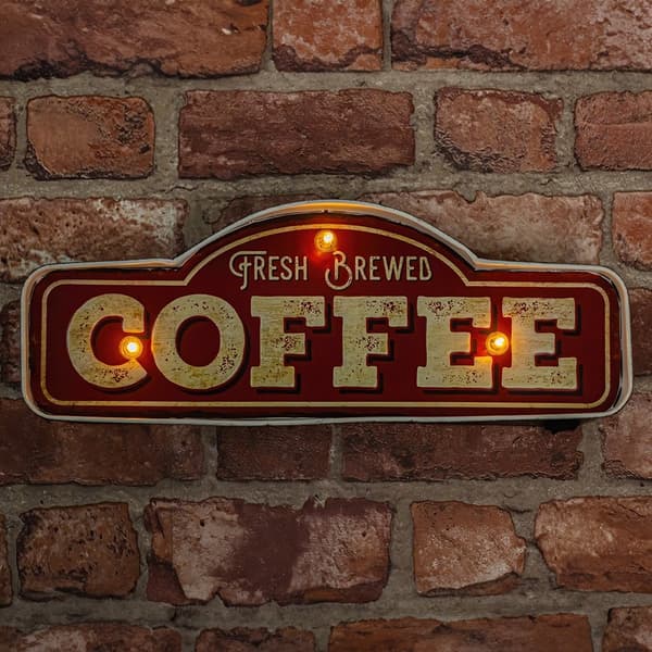 RETRO Metalskilt LED Friskbrygget Kaffe Forever Light multifärg multicolor