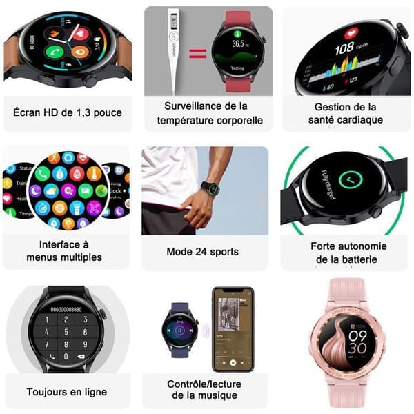 Älykello naisille, vedenpitävä, vastaus-/puhelutoiminnolla ja älykkäällä muistutuksella iPhone Androidille (vaaleanpunainen)