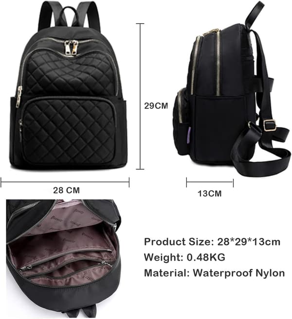 Travistar Rygsæk til kvinder, let nylon, afslappet rygsæk, lille rygsæk, sort