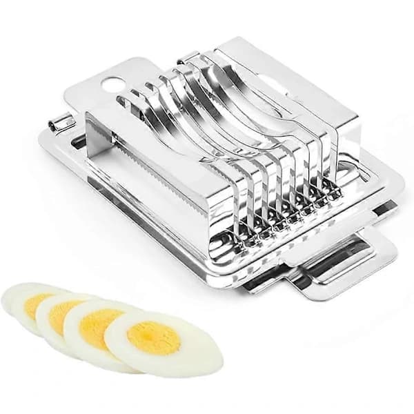 Eggedeler i rustfritt stål, metall eggeskjærer, multifunksjonell eggeskjærer, for å skive posjerte egg, kokte egg, andeegg osv.