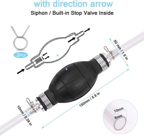 Manuell sifonpump - AIMOONSA - 10 mm - Slangar 1,2 m & 0,8 m - Gummiboll - Flexibel PVC-slang