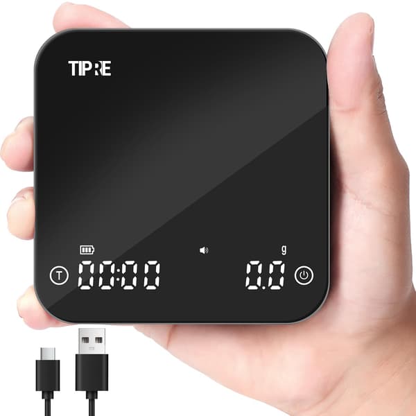 2025 Latest Model Mini Coffee Scale with Timer, 2kg/0.1g Precision Portable Espresso Scale, Rechargeable Pour-Over Scale with Type-C, Flow