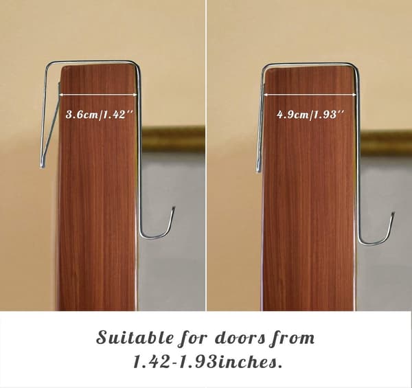 Adjustable Metal Door Hooks, 8 Pieces, for 3.6-4.9 cm Thick Doors, No Drilling, Silver