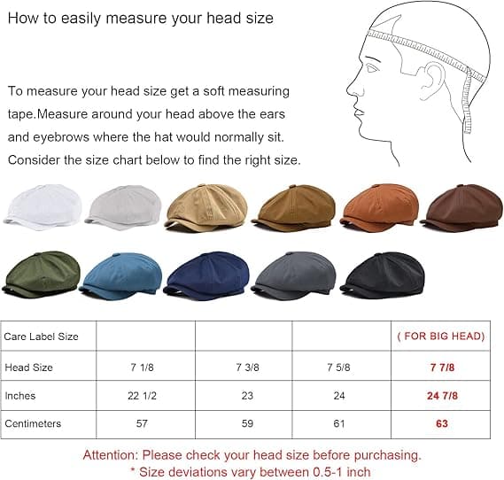 Bomulds Flat Cap til Mænd Gatsby Ivy Golf Cabbie Sort Hat