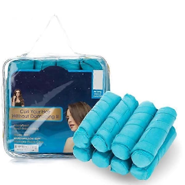 8 st Hårrullar Papiljotter Sleep Styler Kit Långa Bomullspapiljotter Blå