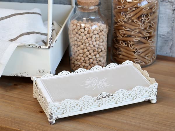 Serviettholder med blondekant Avlang Antikk hvit Chic Antique Varm vit white
