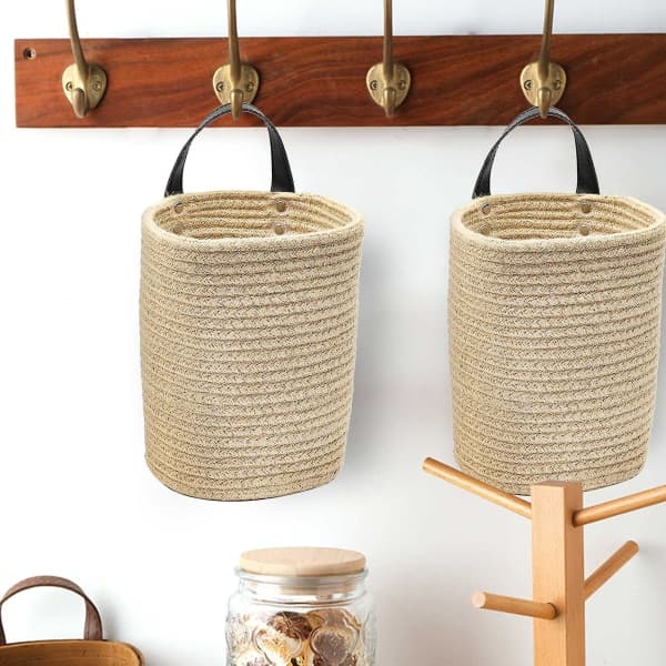 Hanging Storage Basket - Rope Woven Storage Basket Hanging Wall Basket With Handle Decorative Basket