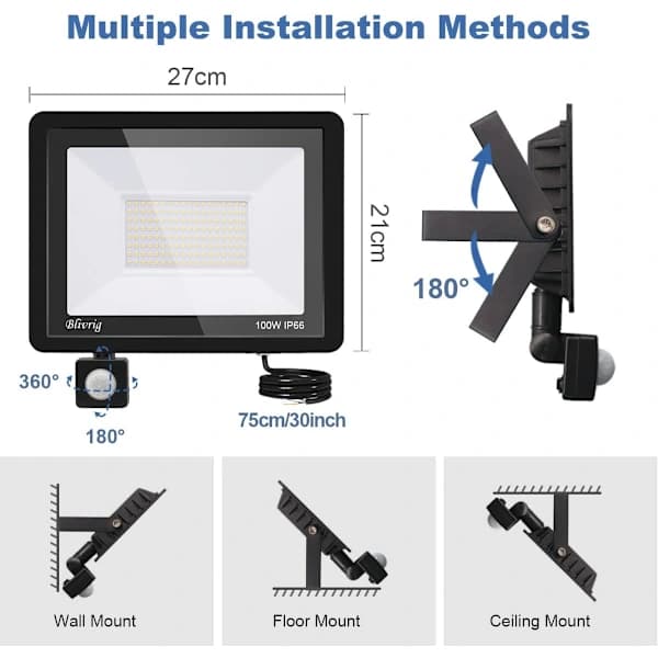 100W Outdoor Motion Sensor Floodlight, 10000LM IP66 Waterproof LED