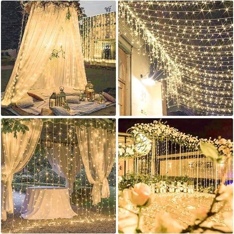 600 LED 6m x 3m Curtain Light String, 8 Modes Waterproof Frost-Resistant Curtain Light String for Window Decoration, Christmas,