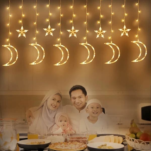 LED Stjärna Måne Gardinljus för Ramadan-dekoration, USB-driven Eid Mubarak Ljusslinga för inomhus, bröllop, fest, sovrum, terrass gräs Ramadan Hem...
