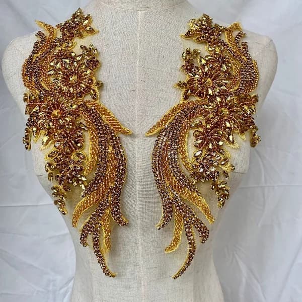 Håndsyede Rhinestones Perler Applikation Vingeform Dekoration