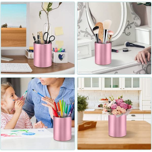 Penholder til skrivebord, metalpenholder, holder til makeupbørster, 9,9 x 8 cm (lyserød)
