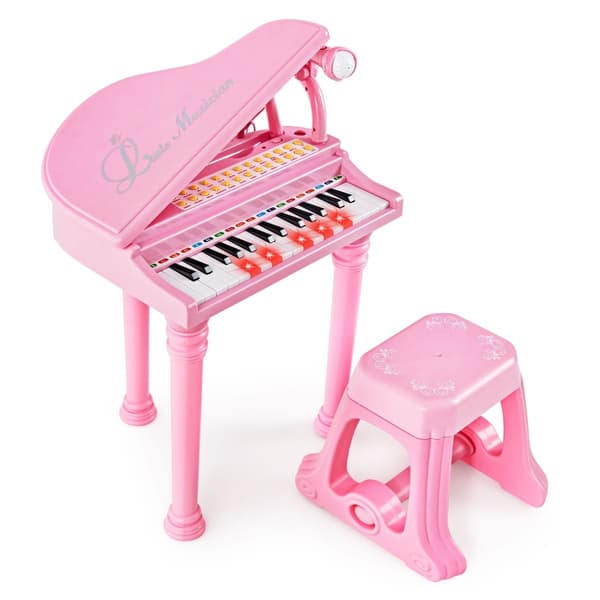 Barne-keyboard 31 tangenter med krakk, rosa, 35x30x55 cm