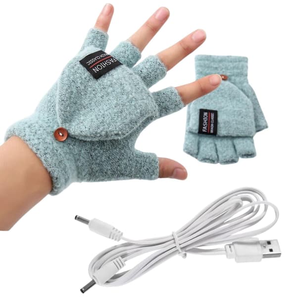 Unisex USB-opvarmede handsker, vinter, hel- og halvfinger, strikkede handsker, varme vanter til mænd og kvinder (sort)