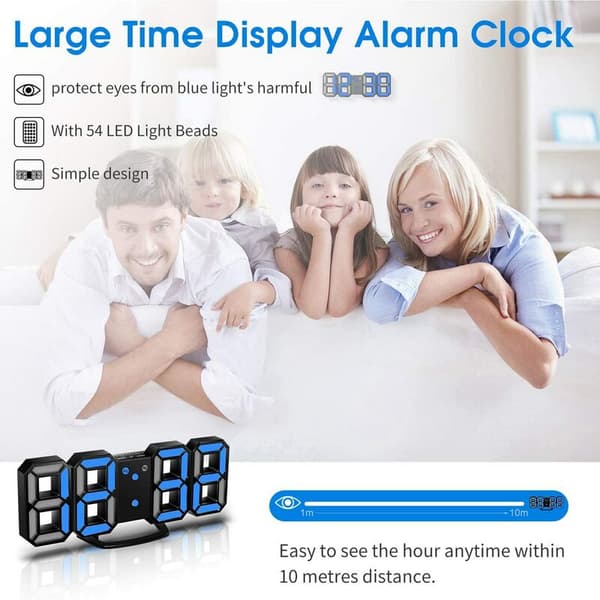 3D LED Wall Clock, Digital Wall Clock, Digital Clock, 3D LED Alarm Clock with 3 Adjustable Brightness Digital White