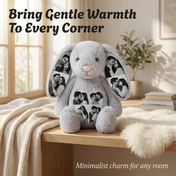 Custom Photo-Filled Rabbit Plush with Hidden Ears, Personalized Image, Size A A