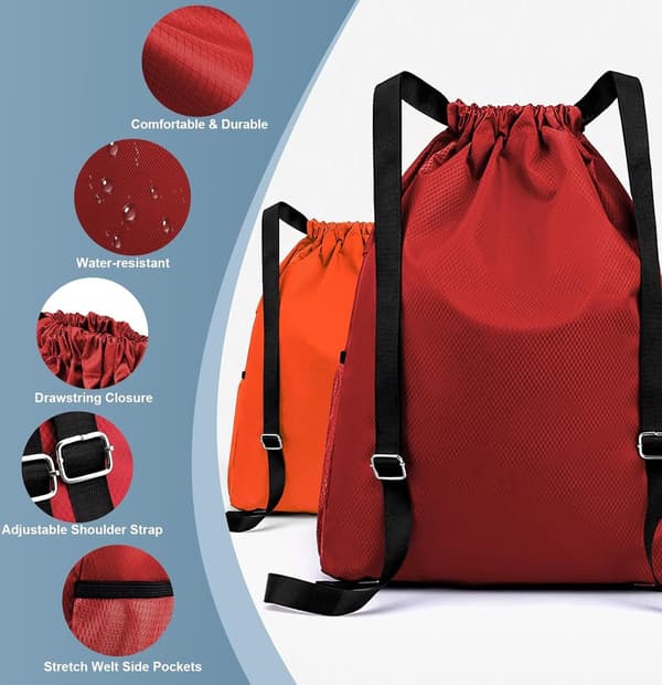 Gym Drawstring Backpack, Waterproof, with Wet and Dry Compartment and Multiple Pockets, Unisex, 18.5 Inch Large.