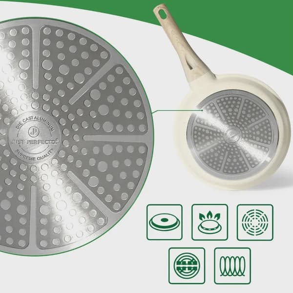 Granit non-stick stekpanna, 24 cm med lock, beige