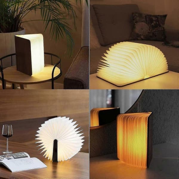 Wooden Foldable LED Book Lamp, Walnut LED Table Lamp, USB Night Light, Rechargeable Book Lamp