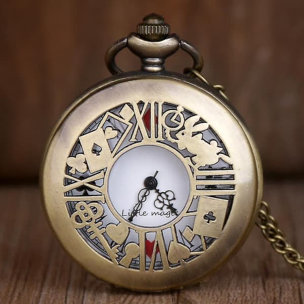 Lille Prinsen 175 Pronssinen kvartsitaskukello Retro Alice -teemainen tasku- ja riipuskello naisille