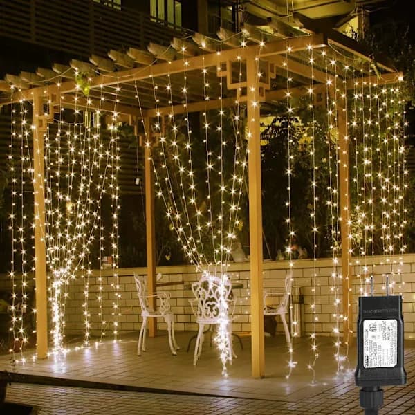 LE String Light Curtain Battery or USB, 3 x 3 m String Light with Remote Control, 300 LED Indoor Outdoor Decorative Christmas Lighting