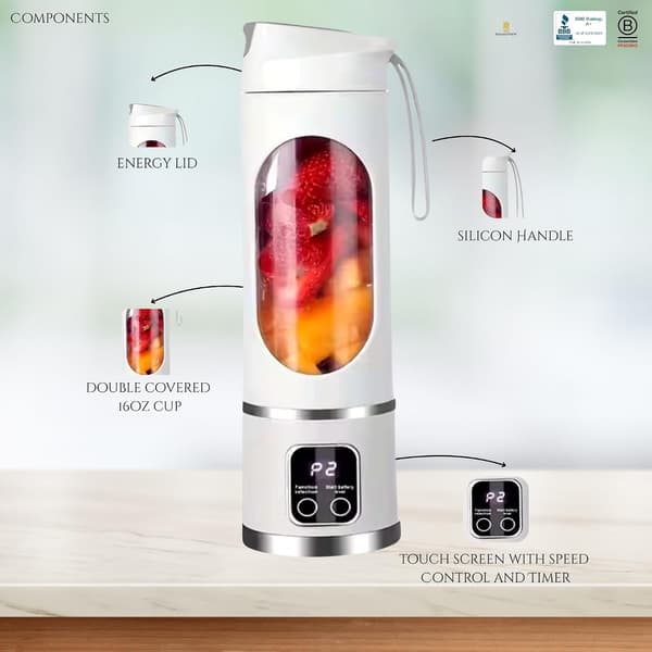 Bærbar 500 ml blender til juice og smoothies, 12 blade i rustfrit stål, USB-genopladelig, flere hastigheder
