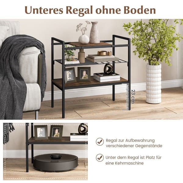 Konsolbord med hylder, smalt konsolbord, 60 x 33,5 x 61 cm, rustik brun