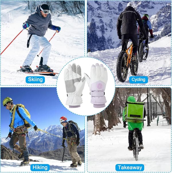 Vanntette termiske hansker for kvinner - Isolerte ski-, snowboard- og sykkelhansker Lilla/Hvit