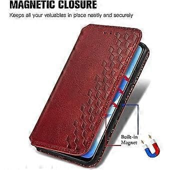 Tegnebogsetui til Samsung Galaxy A52s 5G / A52 5G, Bog-foldbart flip-etui med kortplads og magnetisk lukning (Rød)