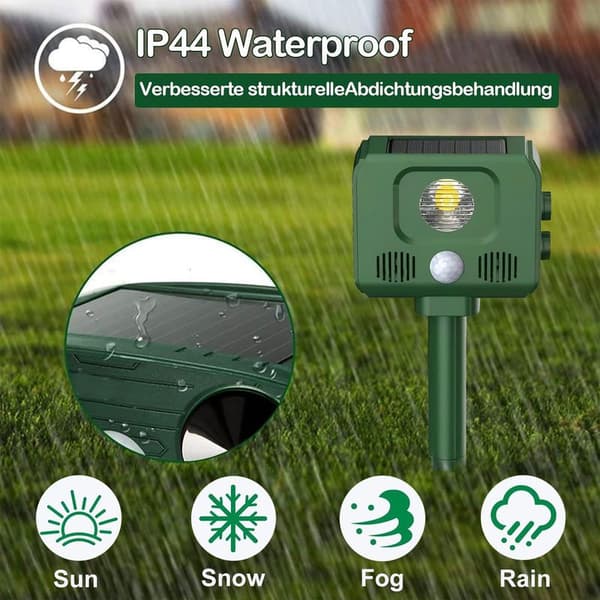 Solar-powered Cat Repellent for Gardens, with Flashing LED Light and PIR Motion Detector, IP44 Waterproof, Ultrasonic Repeller, Device