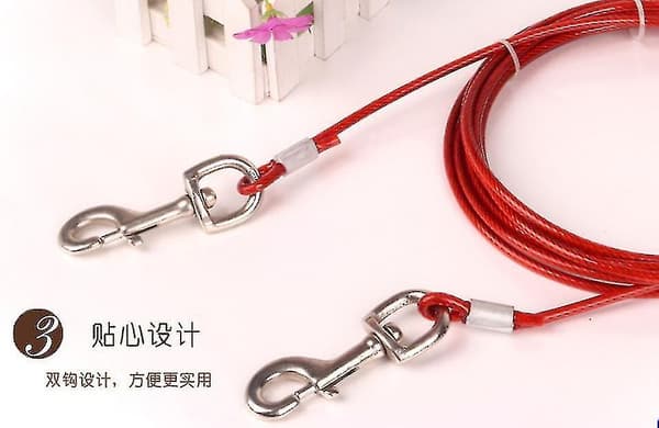 5m Stålwire Hundesnor til to hunde Tie Out Kabel