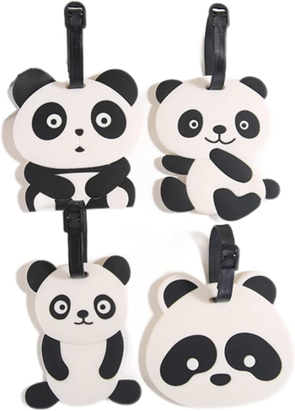 4 stk. bagasjelapper, reiselapper for kofferter, fleksibel silikonpanda, koffertlapper med ID, navn, adresse