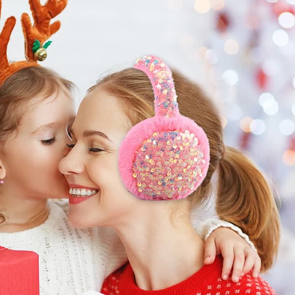 Earmuffs, Sequin Ear Protectors, Winter Warm Earmuffs, Plush Ear Protectors, White