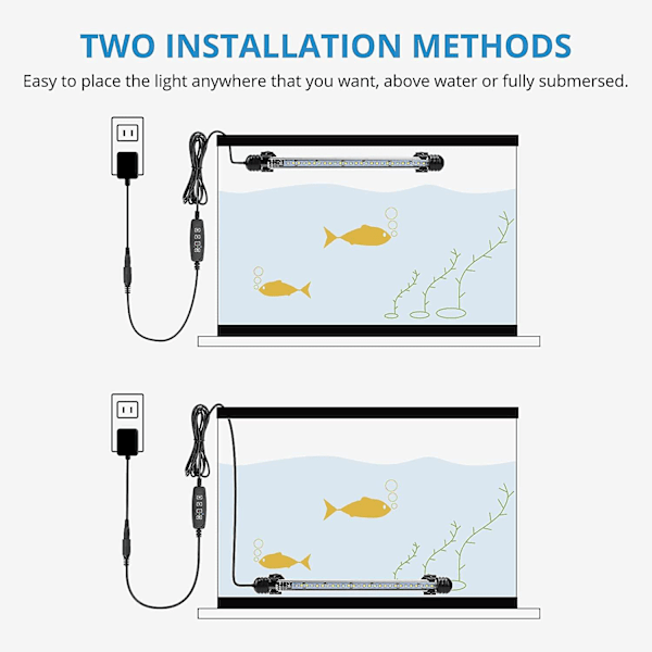 LED Aquarium Light with Timer Function, Submersible White and Blue Lighting, Adjustable Aquarium Lighting, 4W, 230 lm