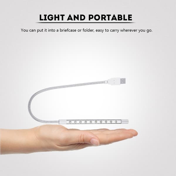 Stilfuld bærbar USB LED-lampe til PC/laptop - Sølv (10 stk.)