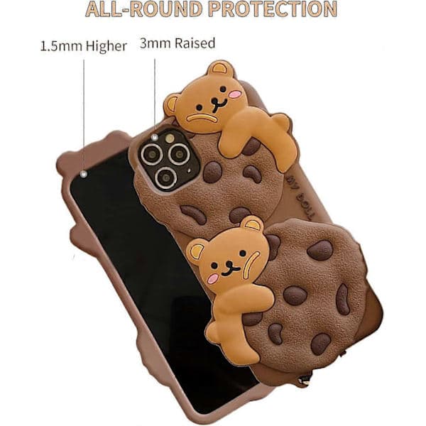 3D Cookie Bear Silikonskal iPhone 12 Pro Mjukt Stötsäkert Fodral med Nyckelring