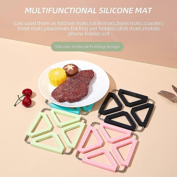 Foldable Silicone Trivets, Silicone Mat, Silicone Mats, Pot Holders for Hot Dishes, Silicone Pot Holders