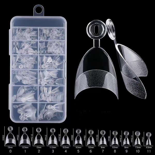 French Manicure Tip Extensions, Clear Short Almond Gel Nail Extensions, 12 Sizes, with Storage Box, 240 Clear Tips.